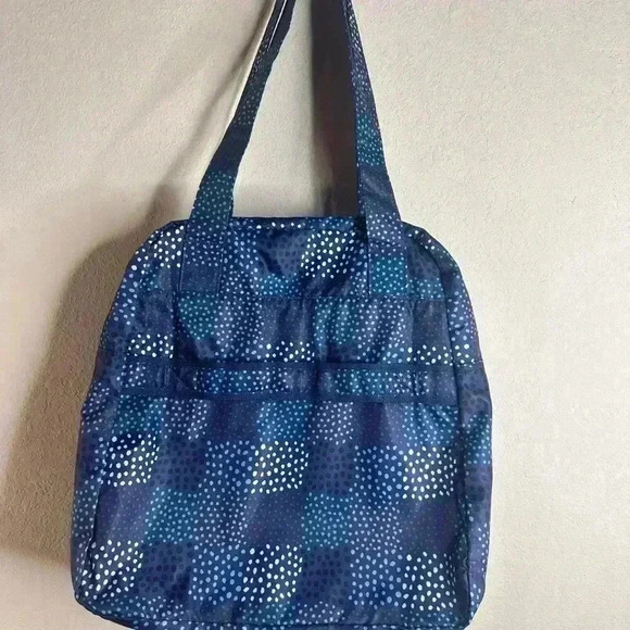 Lug Packable Tote Bag Blue Polka Dots Travel Foldable and Lightweight - Picture 5 of 7